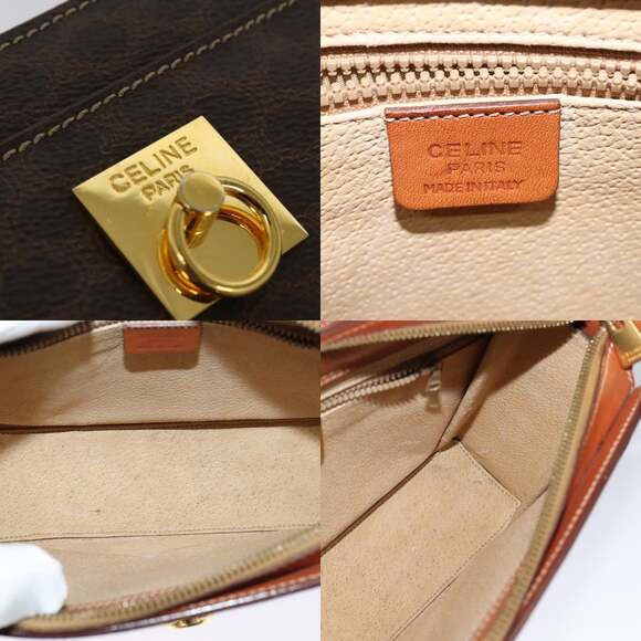 CELINE Macadam Canvas Shoulder Bag Pvc Leather Brown Gold - Picture 11 of 12
